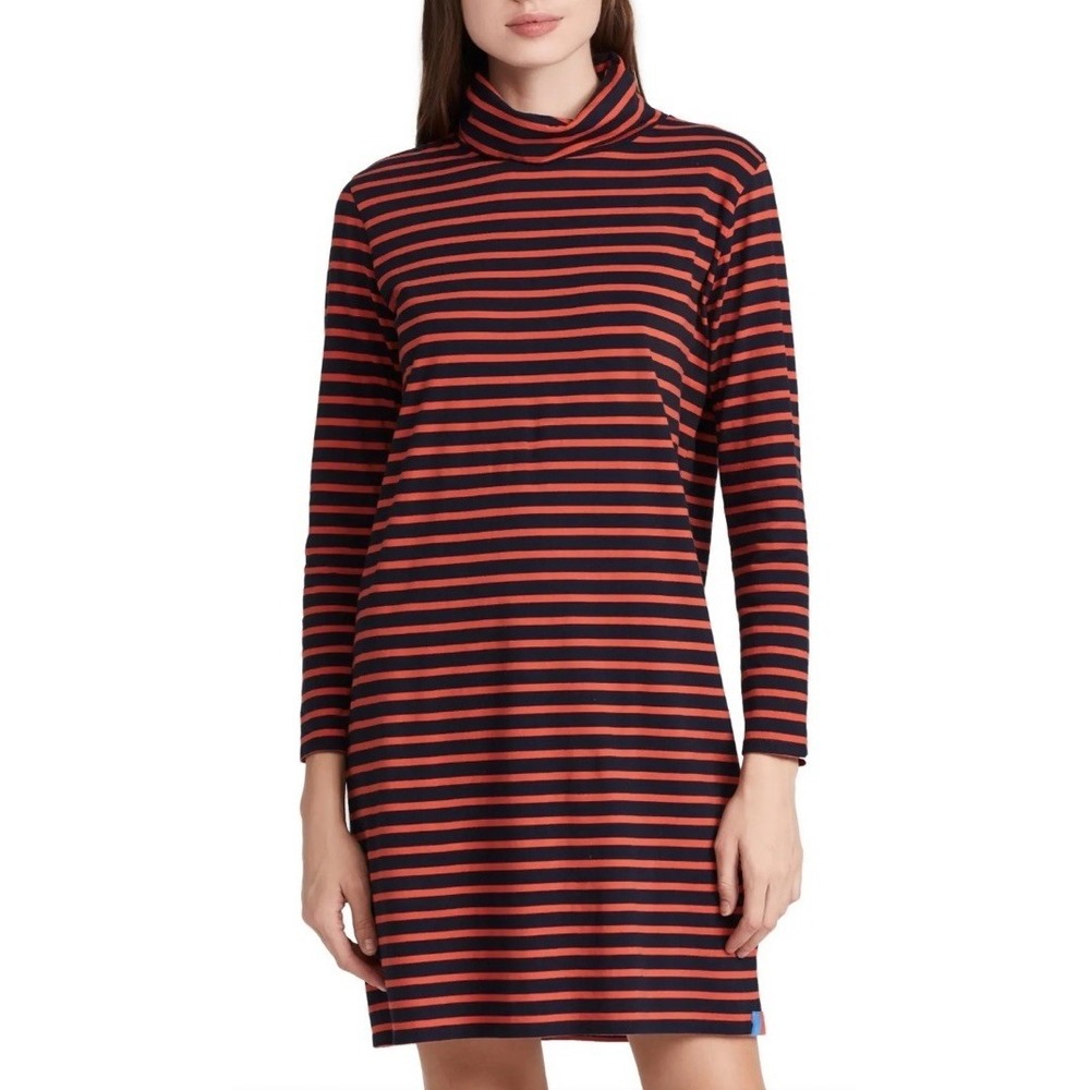 KULE Women's The Turtleneck Dress Navy / Poppy Striped Size XXL NWT